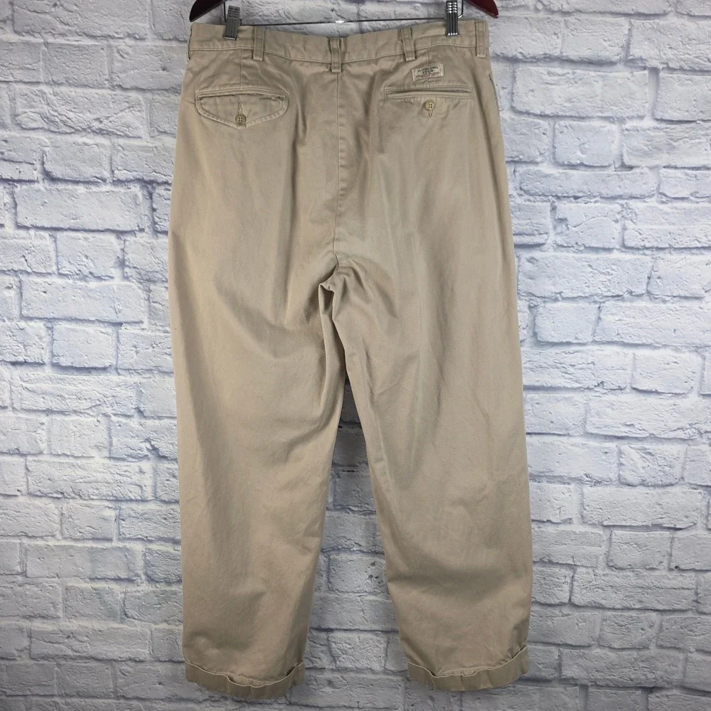 Vintage Polo Ralph Lauren Men Hammond Pant Khaki Pleated Cuffed Chinos (34X29)